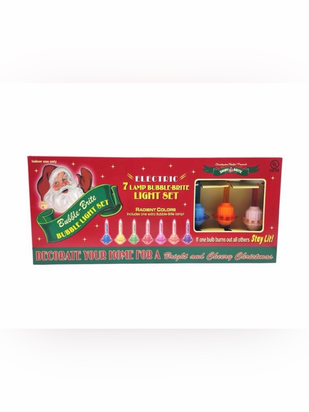 Christopher Radko Electric 7-Lamp Bubble-Brite Light Set. Multicolor SHINY BRITE